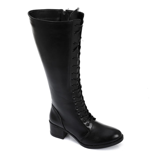Faux Leather Boot With Zip - Black