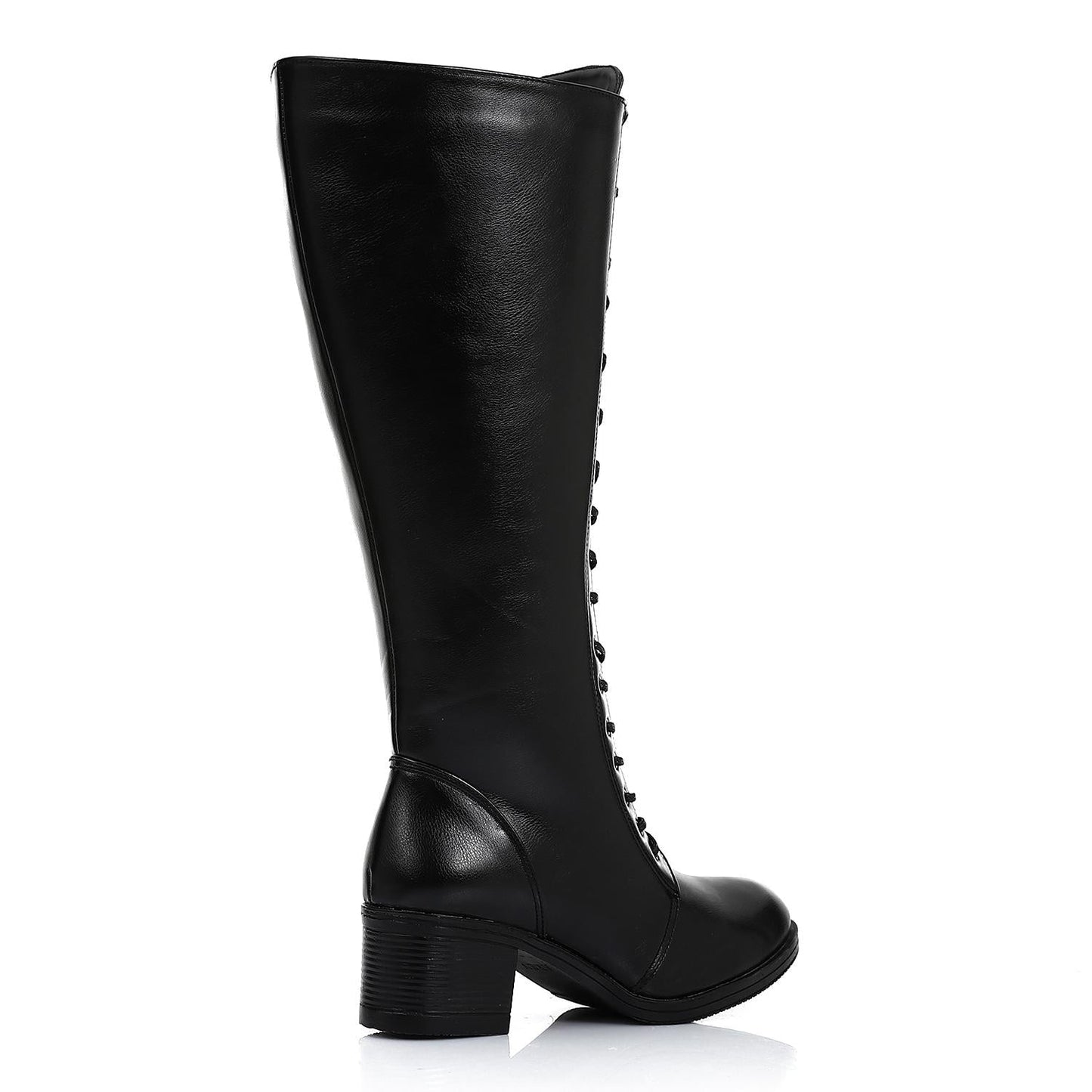 Faux Leather Boot With Zip - Black