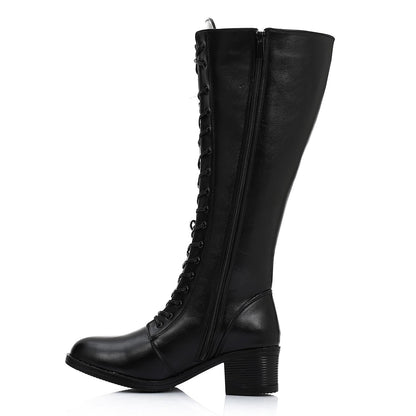 Faux Leather Boot With Zip - Black