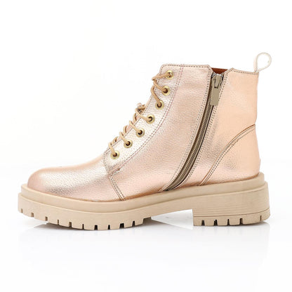 Leather Ankle Boot - Gold