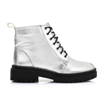 Leather Ankle Boot - Silver