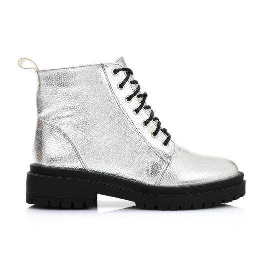 Leather Ankle Boot - Silver