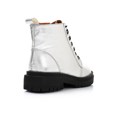 Leather Ankle Boot - Silver