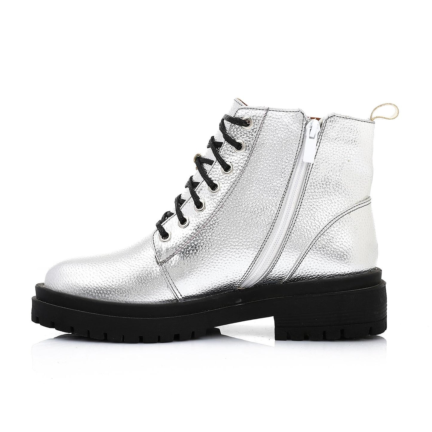 Leather Ankle Boot - Silver