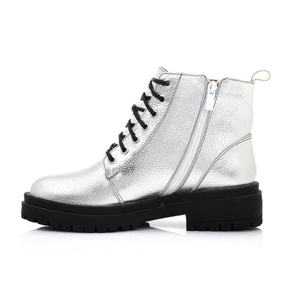Leather Ankle Boot - Silver
