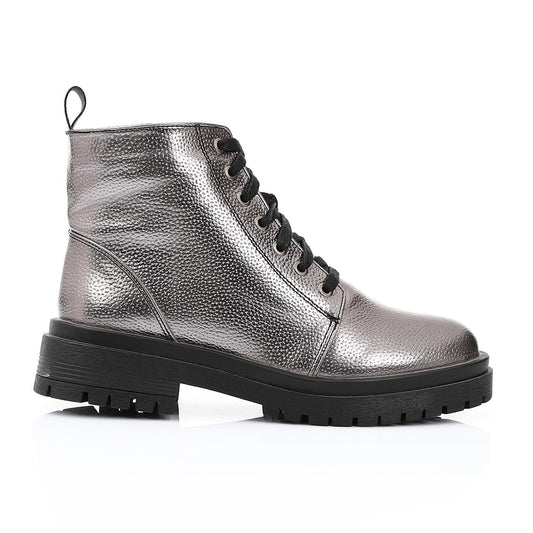 Leather Ankle Boot - Smokey Silver