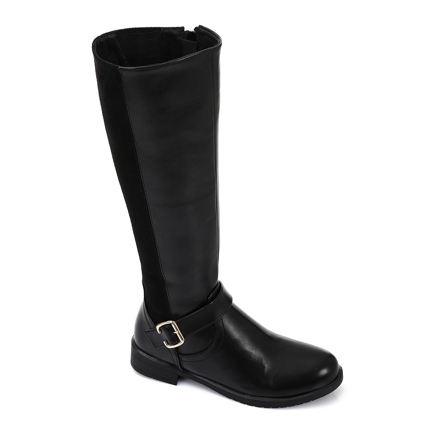 Leather and Suede Knee-High Boot - Black