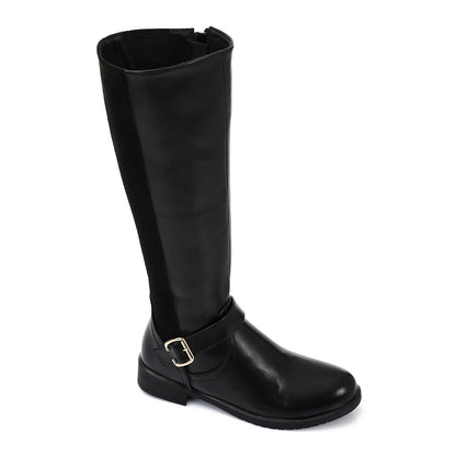 Leather and Suede Knee-High Boot - Black
