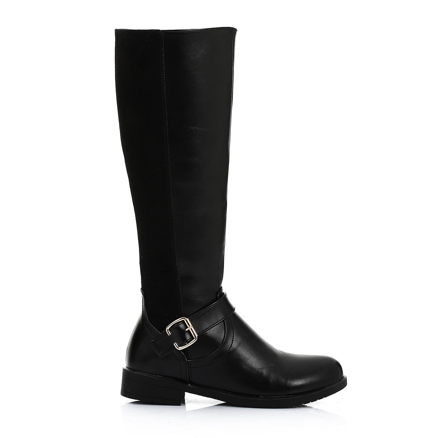 Leather and Suede Knee-High Boot - Black