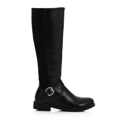 Leather and Suede Knee-High Boot - Black