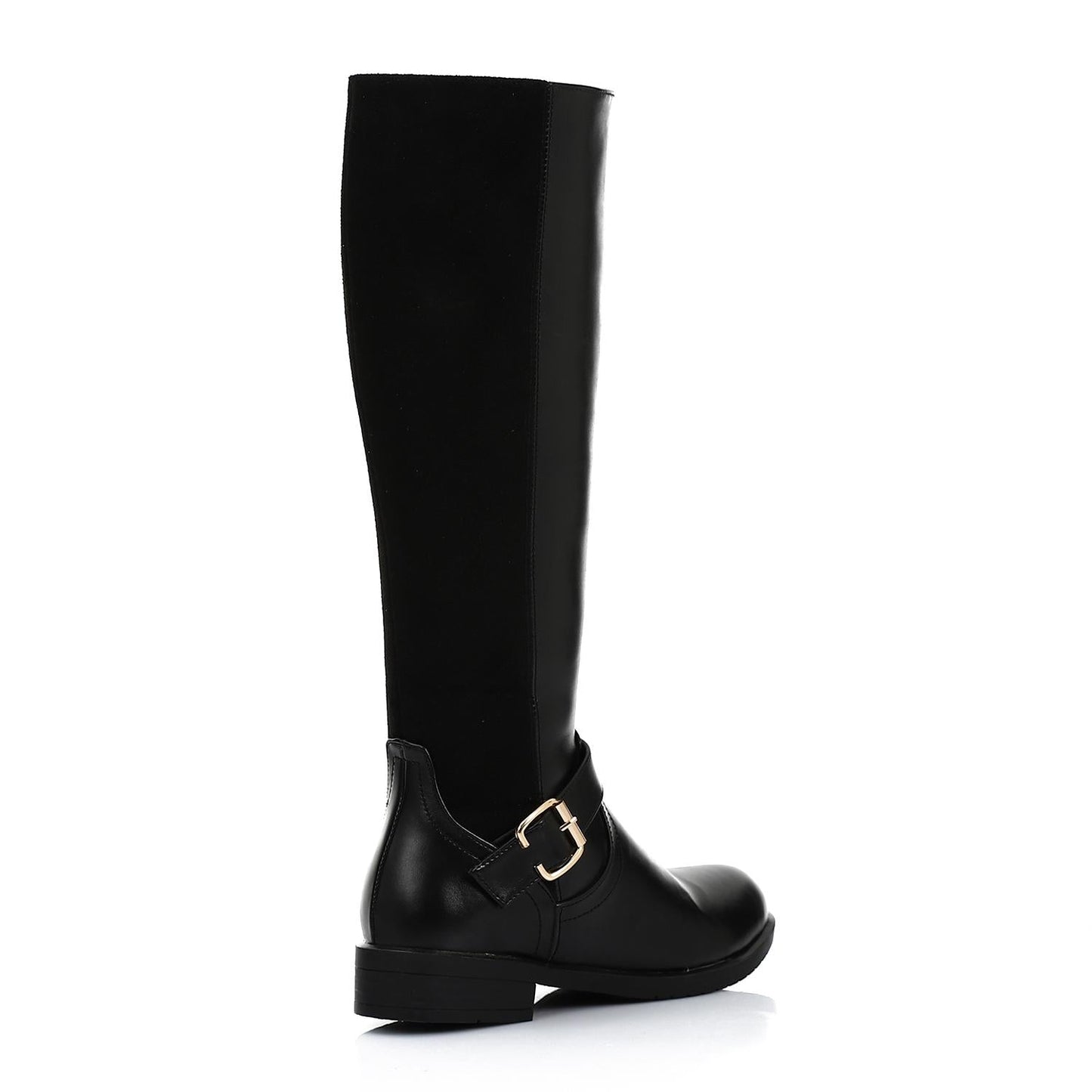 Leather and Suede Knee-High Boot - Black