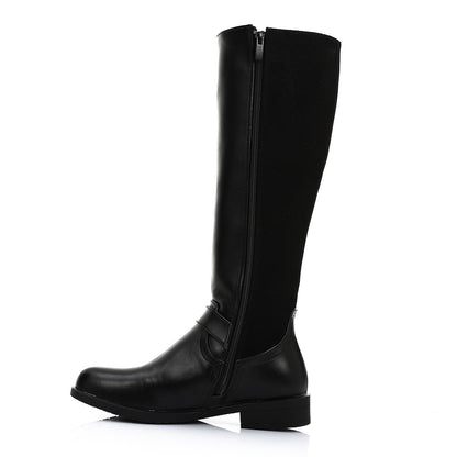Leather and Suede Knee-High Boot - Black