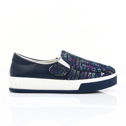 Leather Printed Slip-On Sneakers – Navy
