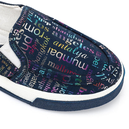 Leather Printed Slip-On Sneakers – Navy
