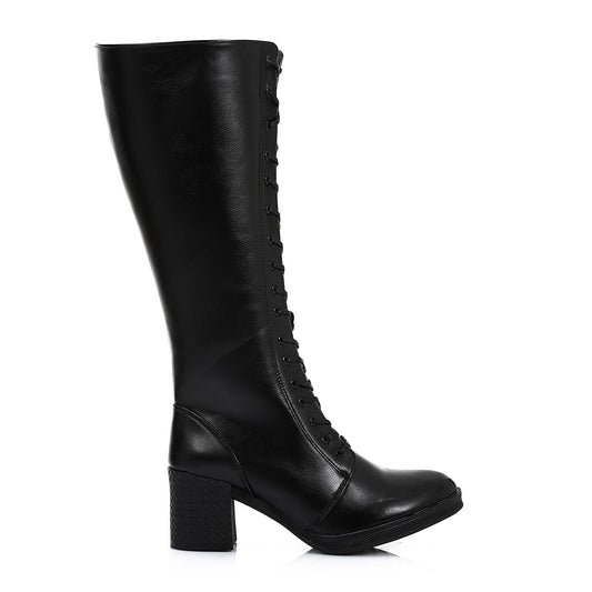 Faux Leather Boot - Black