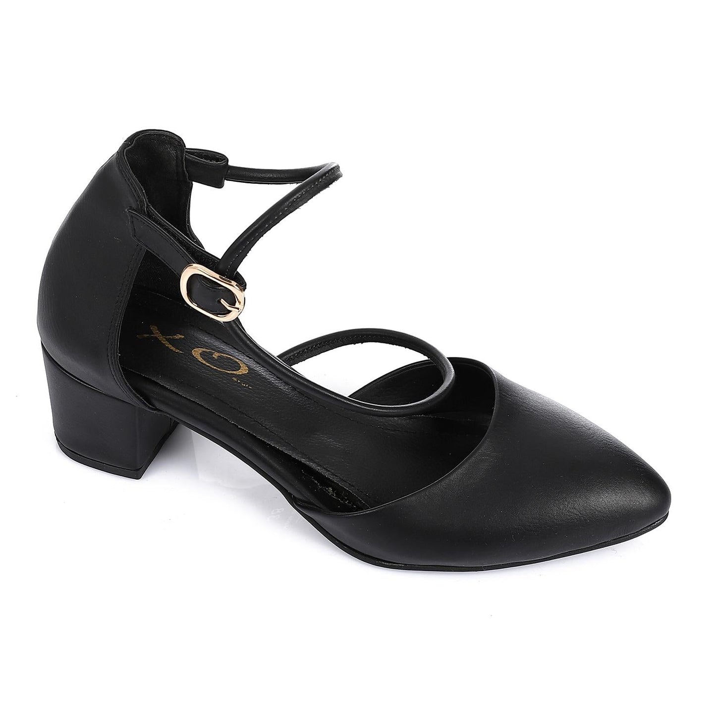 Faux Leather Ankle Strap Heels - Black