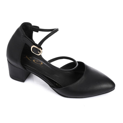 Faux Leather Ankle Strap Heels - Black