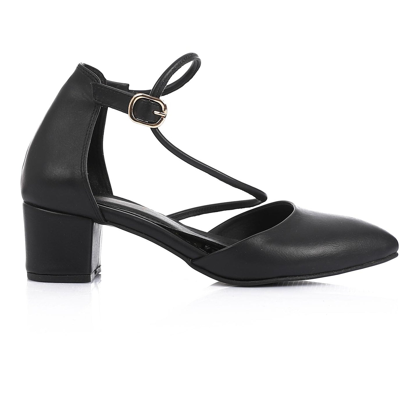 Faux Leather Ankle Strap Heels - Black