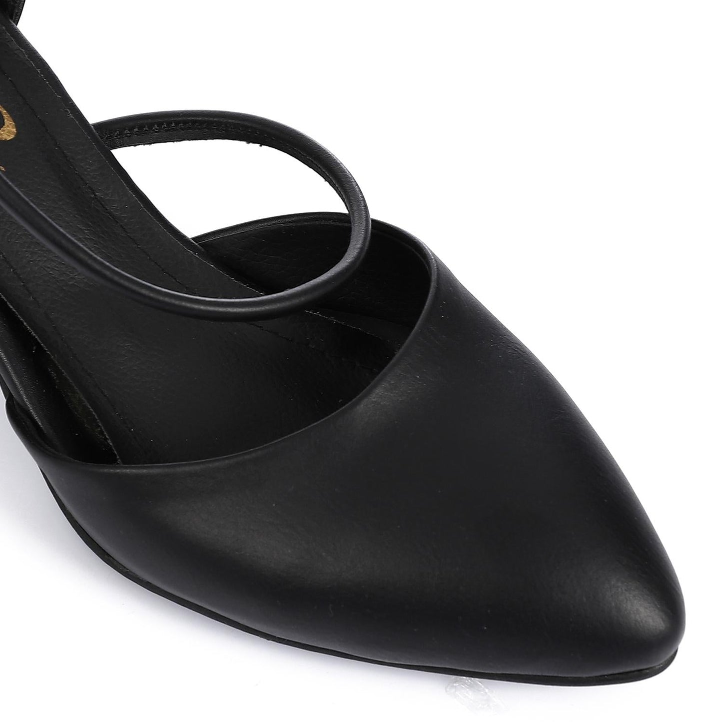 Faux Leather Ankle Strap Heels - Black