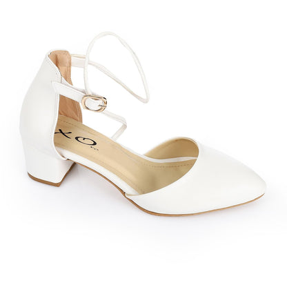 Faux Leather Ankle Strap Heels - White