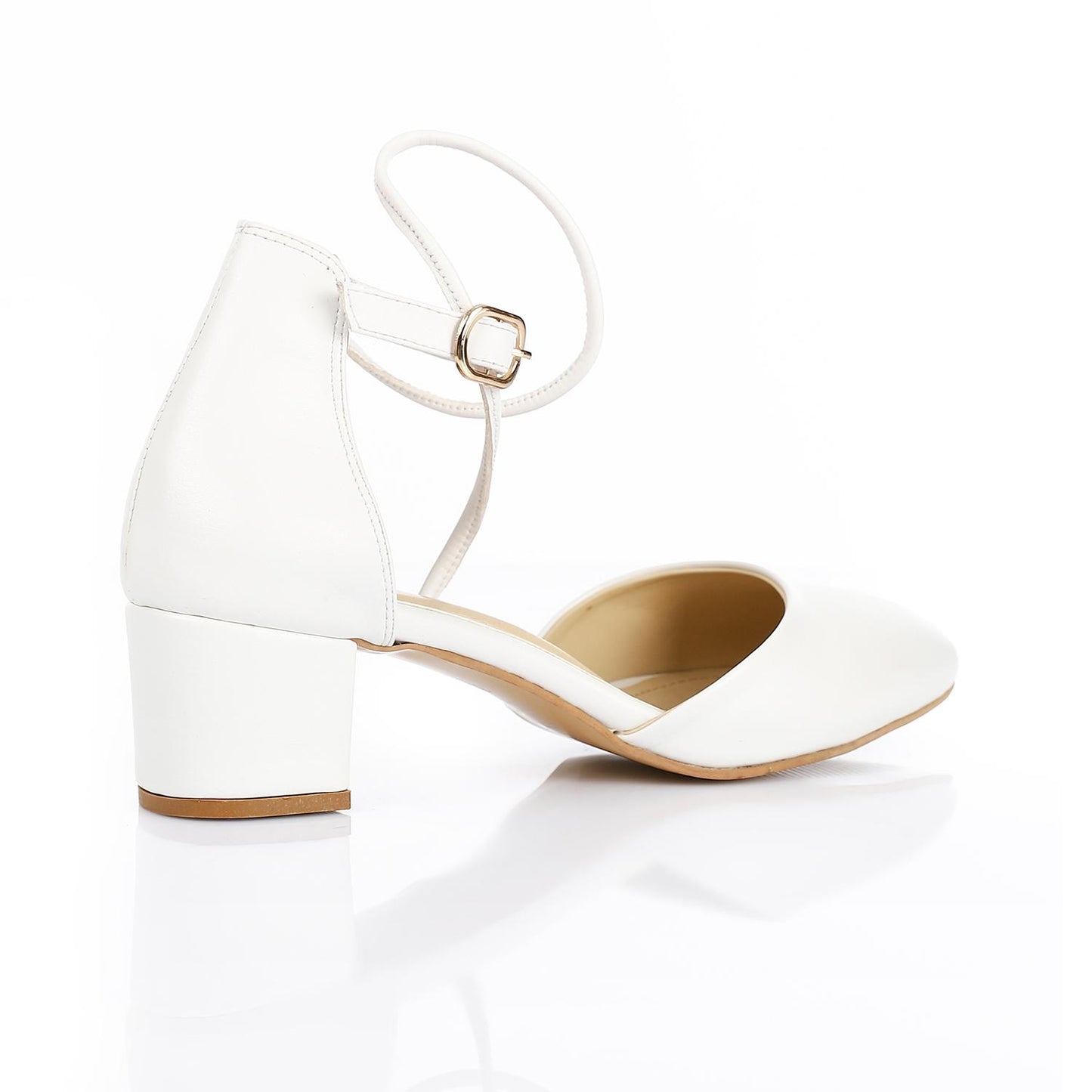 Faux Leather Ankle Strap Heels - White