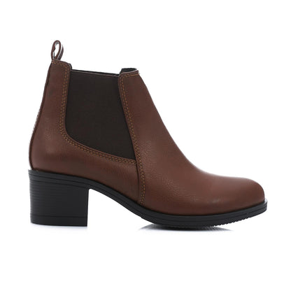 Leather Block Heels Chelsea Boots - Brown