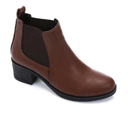 Leather Block Heels Chelsea Boots - Brown