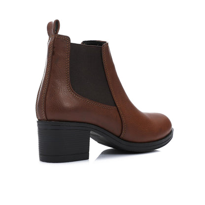 Leather Block Heels Chelsea Boots - Brown
