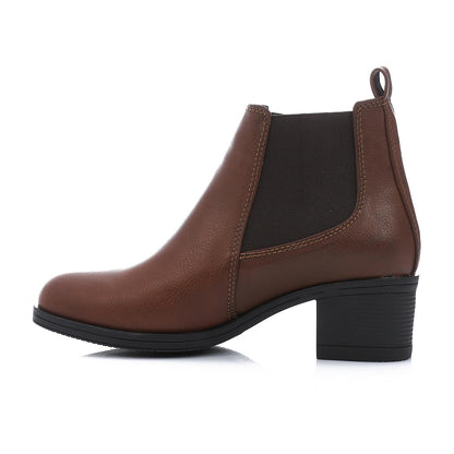Leather Block Heels Chelsea Boots - Brown