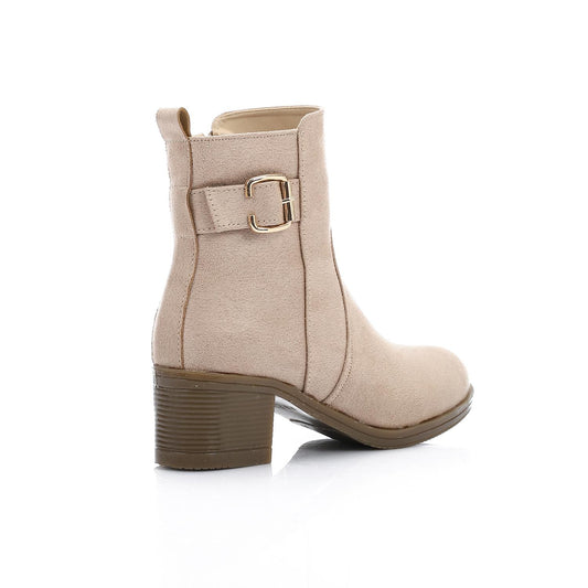 Suede Ankle Boots - Beige