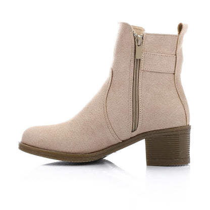 Suede Ankle Boots - Beige