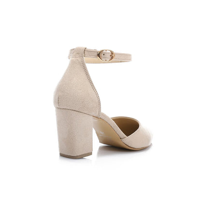 Suede Fashionable Shoes Heels - Beige
