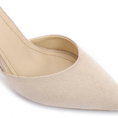 Suede Fashionable Shoes Heels - Beige