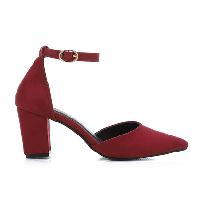 Suede Fashionable Shoes Heels - Burgundy