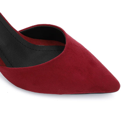 Suede Fashionable Shoes Heels - Burgundy
