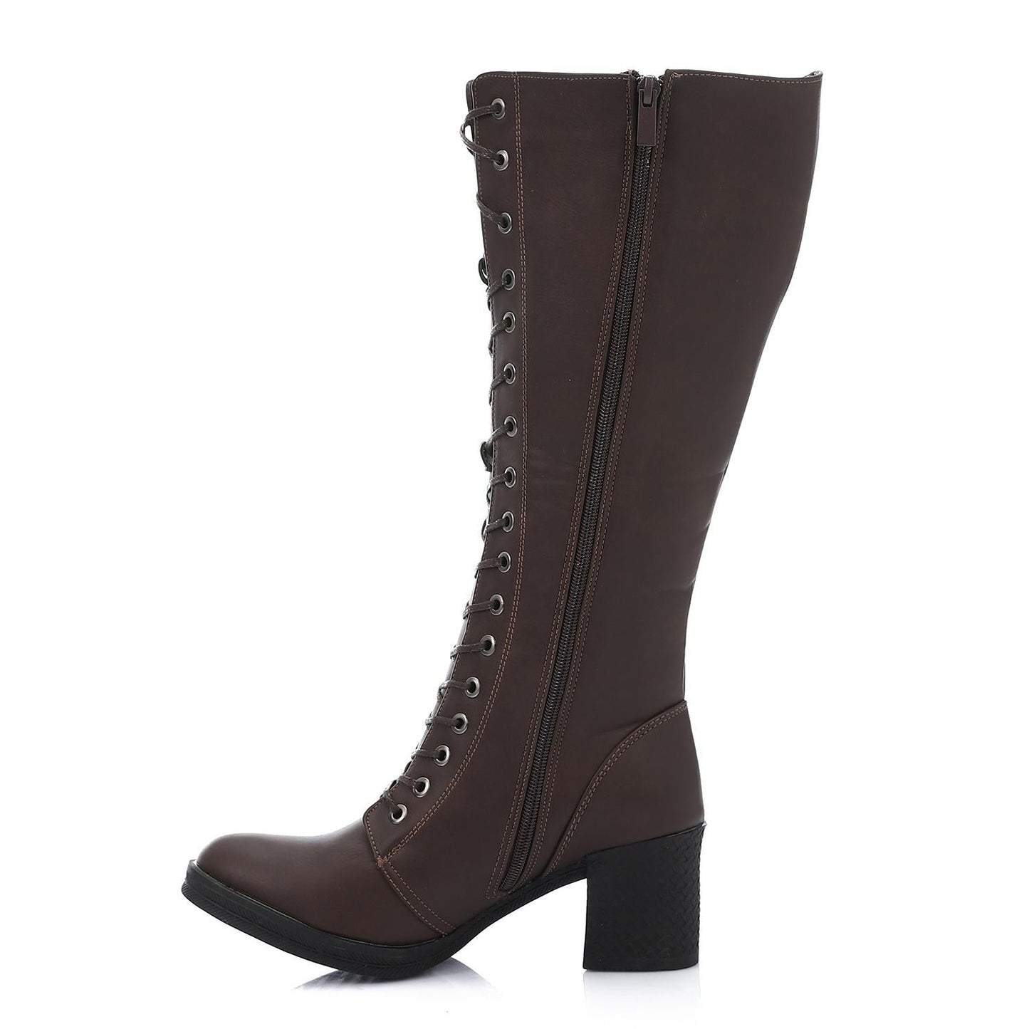 Faux Leather Wide Calf Boot - Brown