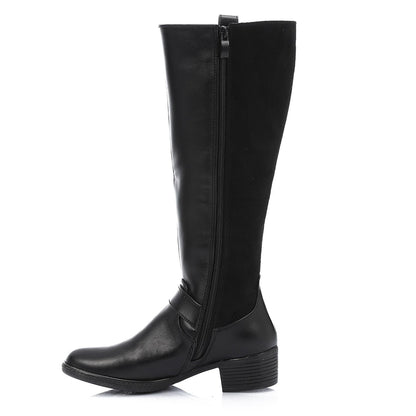 Faux Leather and Suede Knee-High Boot - Black