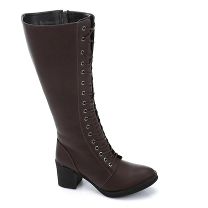 Faux Leather Boot - Brown