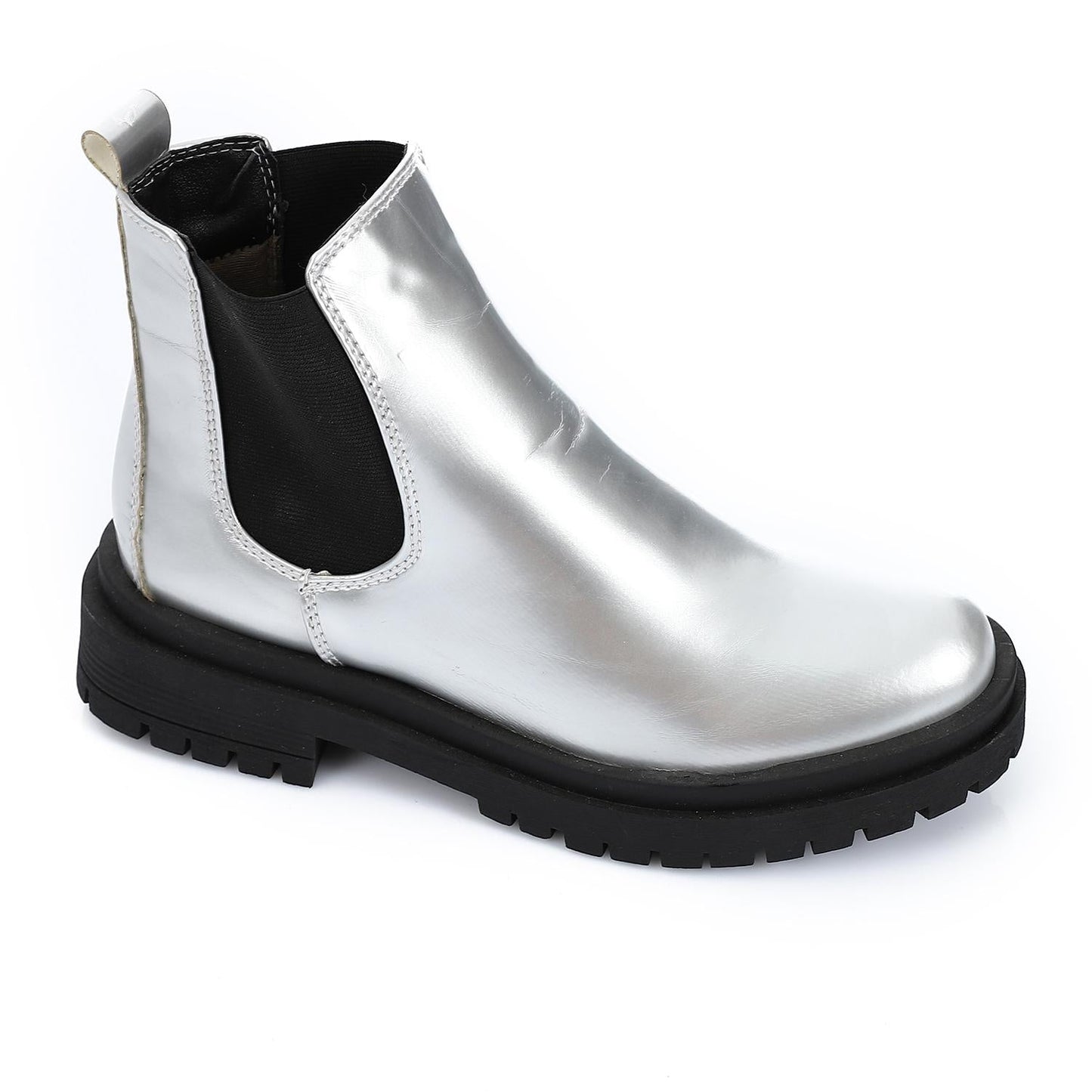 Faux Leather Solid Chelsea Boot - Silver