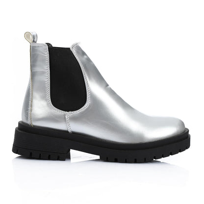 Faux Leather Solid Chelsea Boot - Silver