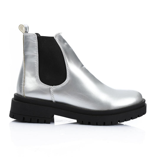Faux Leather Solid Chelsea Boot - Silver