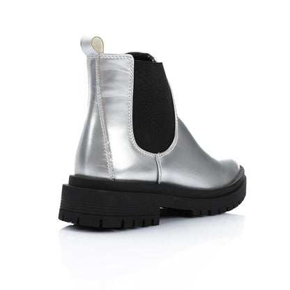 Faux Leather Solid Chelsea Boot - Silver