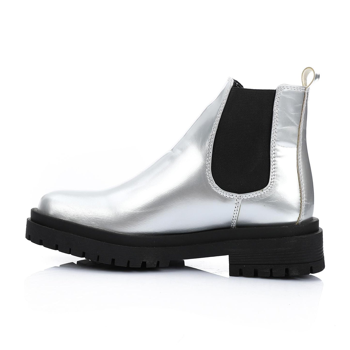 Faux Leather Solid Chelsea Boot - Silver
