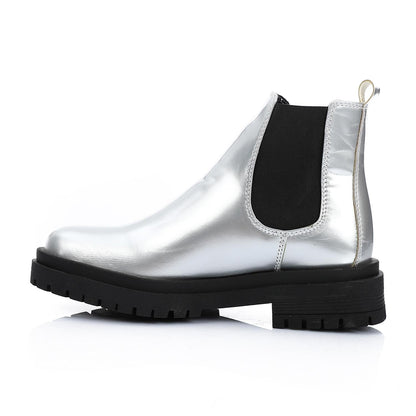 Faux Leather Solid Chelsea Boot - Silver