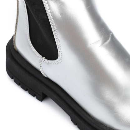 Faux Leather Solid Chelsea Boot - Silver