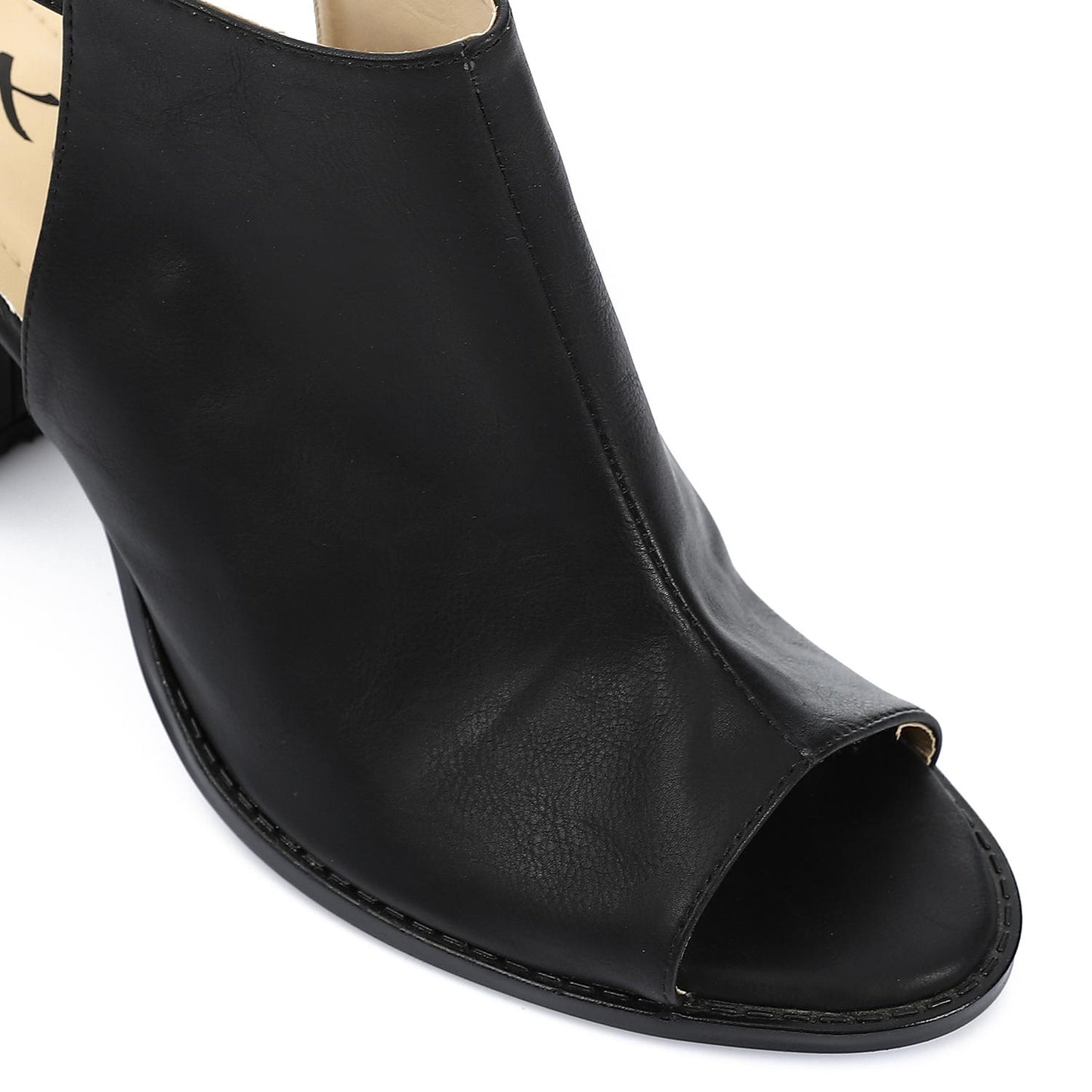 Leather Peep-Toe Block Heel Sandals - Black