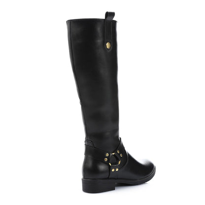 Faux Leather Knee-High Boot - Black