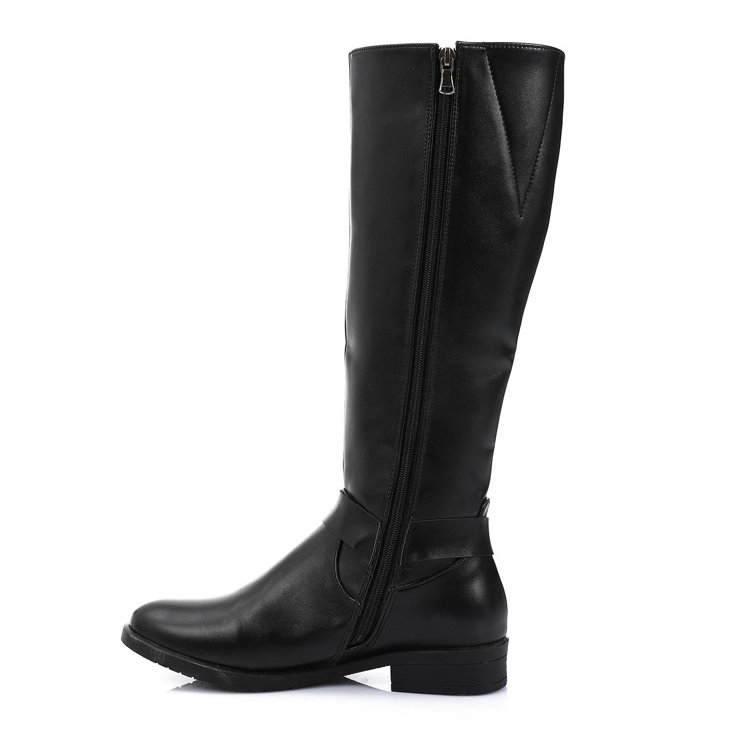 Faux Leather Knee-High Boot - Black