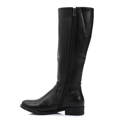 Faux Leather Knee-High Boot - Black