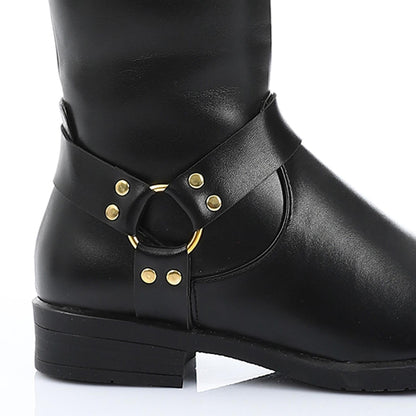 Faux Leather Knee-High Boot - Black